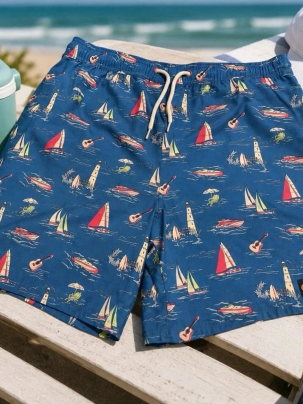 Vineyard Vines Swim Trunks Blue Coastal Nautical Print Boys - XL